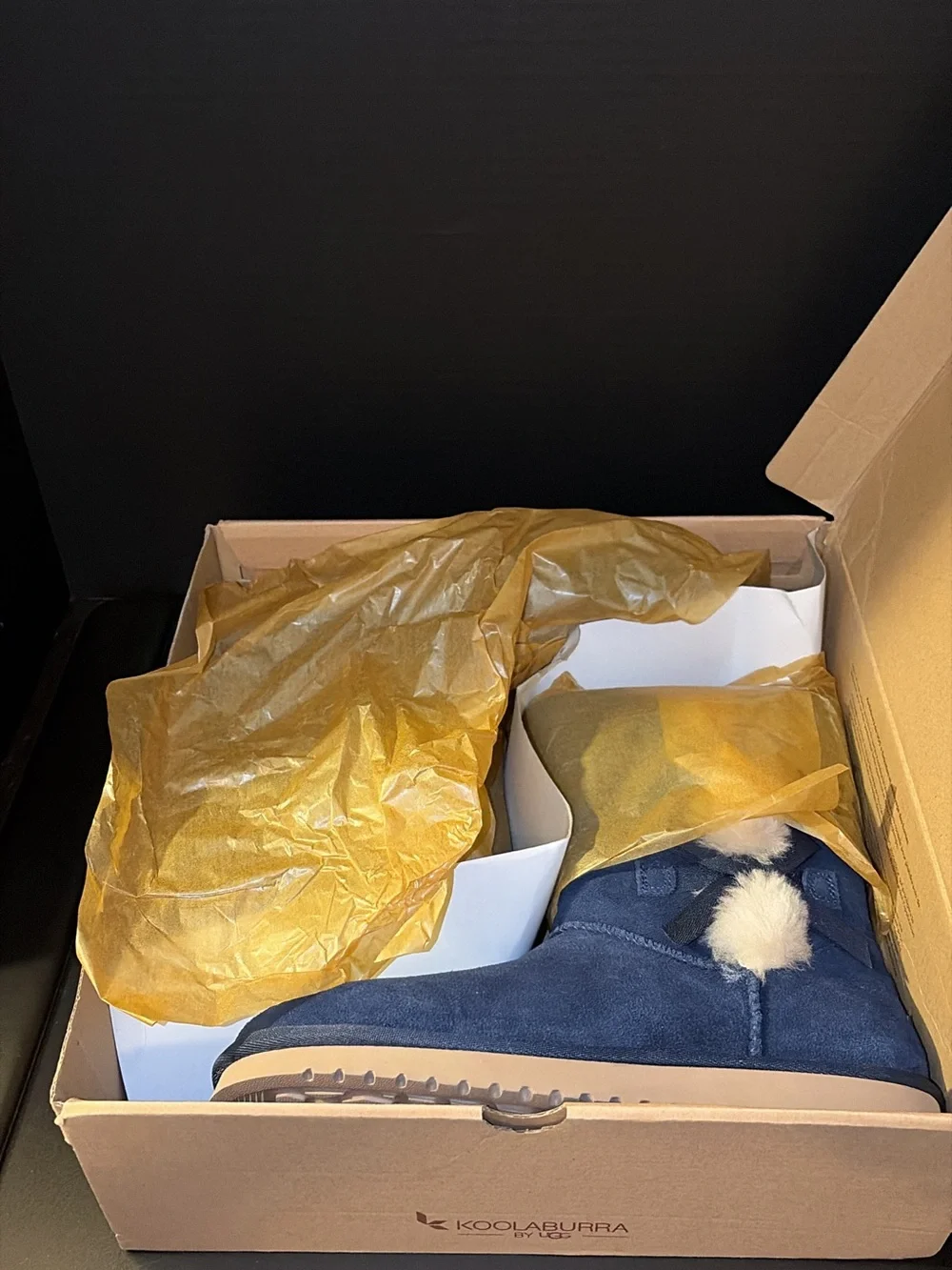Women's Navy Suede Plush Fur-Trim Mid-Calf Boots